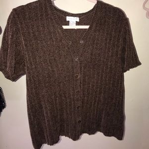 Pierre Cardin brown velvety button up top